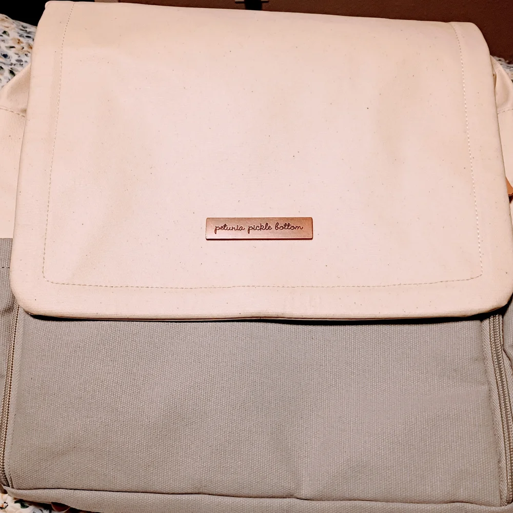 Petunia Pickle Bottom Cream and Gray Baby Bag - Picture 1 of 6